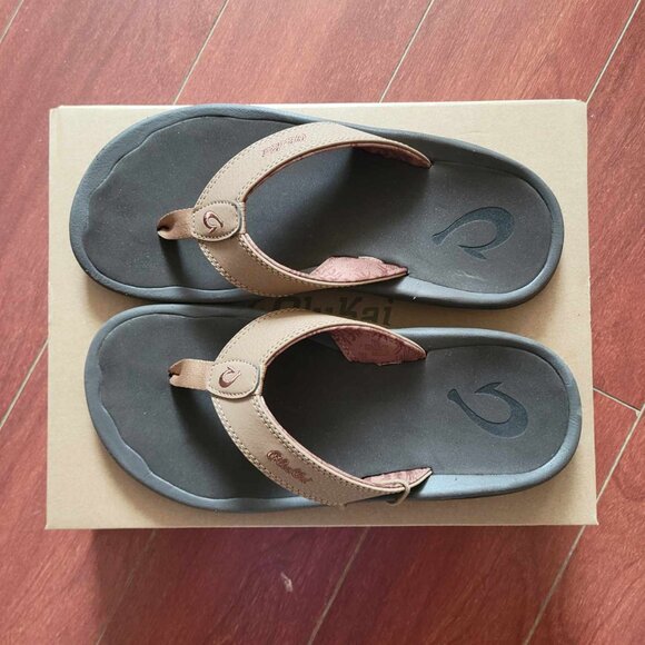 OluKai 'Ohana Men's Beach Sandals - Tan/Dark Java - Picture 1 of 8